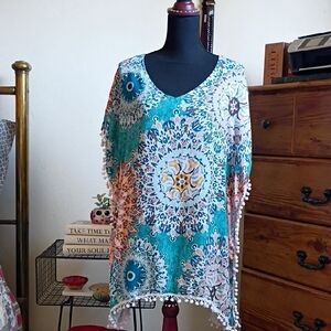 Adreamly Bohemian Teal and Pink Women's Bathing Suit Cover Or Dress. Sz S/M Fit
